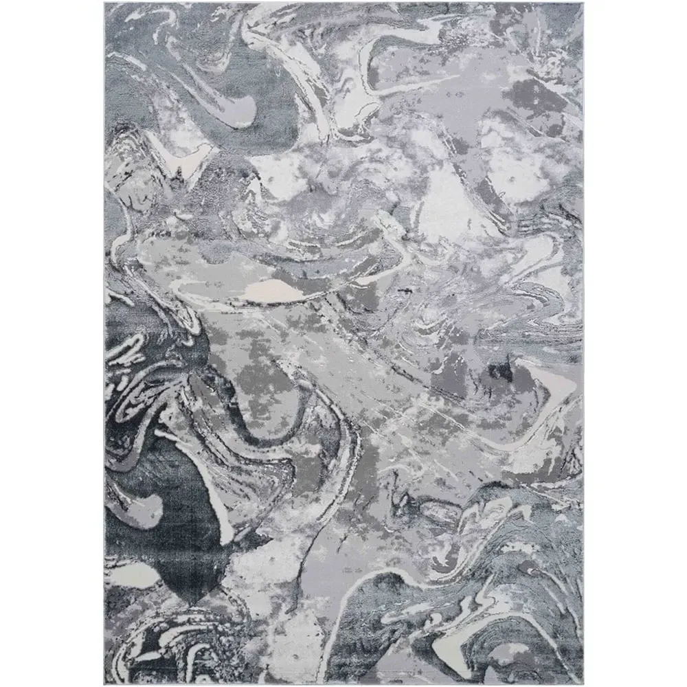 Solarius Grunge Marbling Abstract Area Rug - Silver