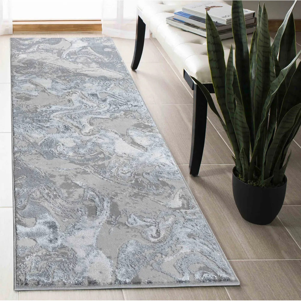 Solarius Grunge Marbling Abstract Area Rug - Silver