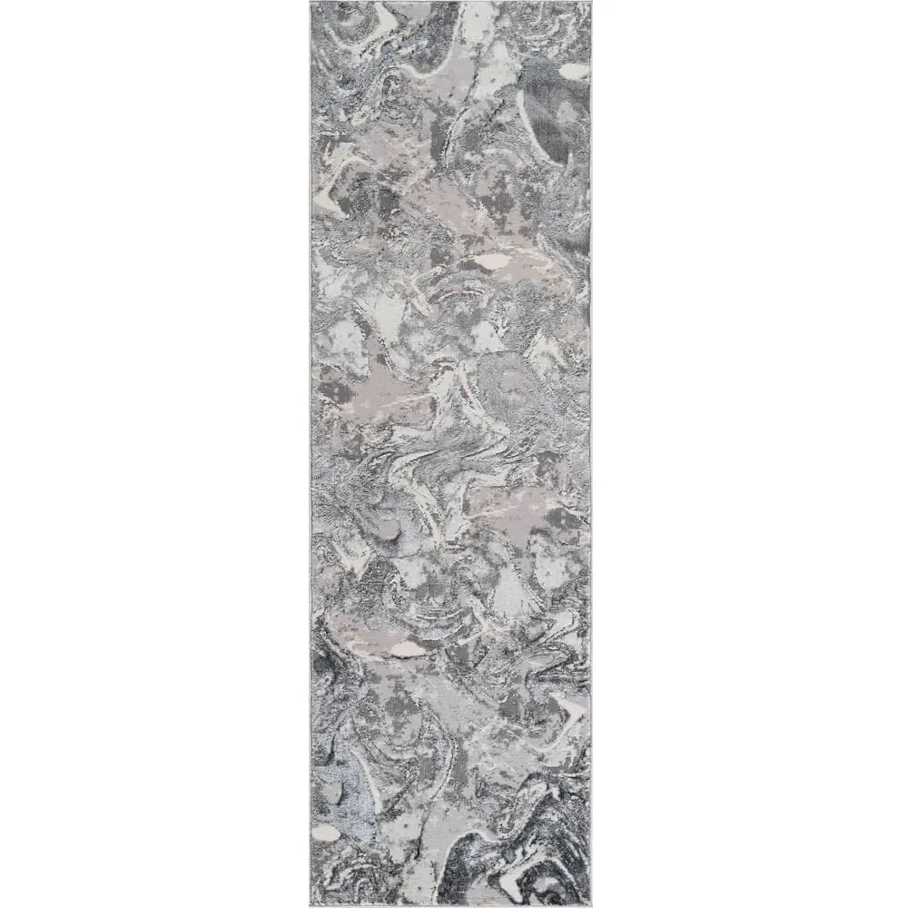 Solarius Grunge Marbling Abstract Area Rug - Silver image