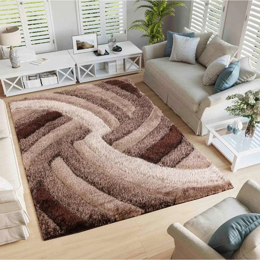 Swirl Shimmer Shaggy Area Rug - Bronze, Polyester