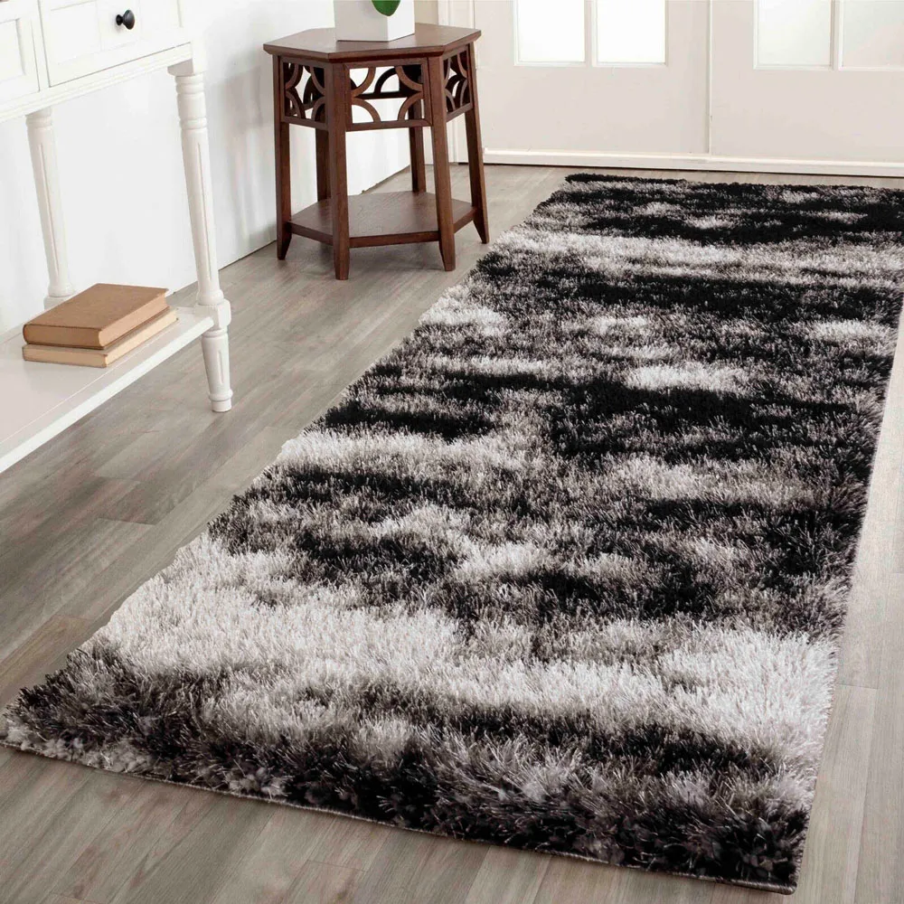 Two Tone Shimmer Shaggy Area Rug - Dark Grey, Polyester