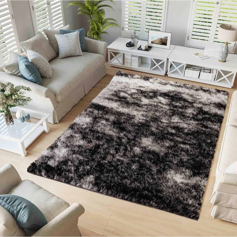 Two Tone Shimmer Shaggy Area Rug - Dark Grey, Polyester