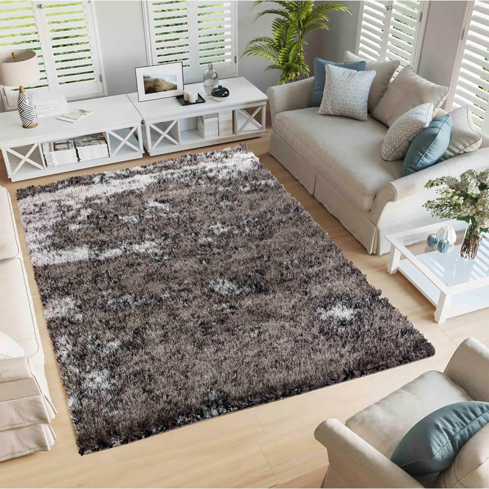 Two Tone Shimmer Shaggy Area Rug - Silver, Polyester