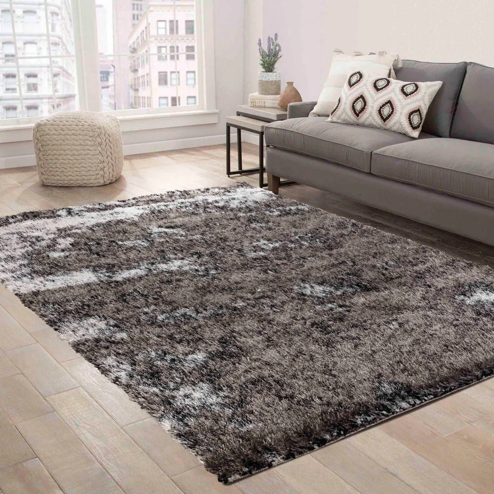 Two Tone Shimmer Shaggy Area Rug - Silver, Polyester