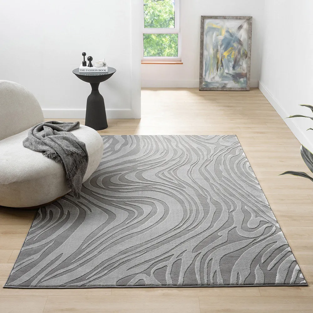 Vellure Anthracite Metallic Marble Design Rug - Grey