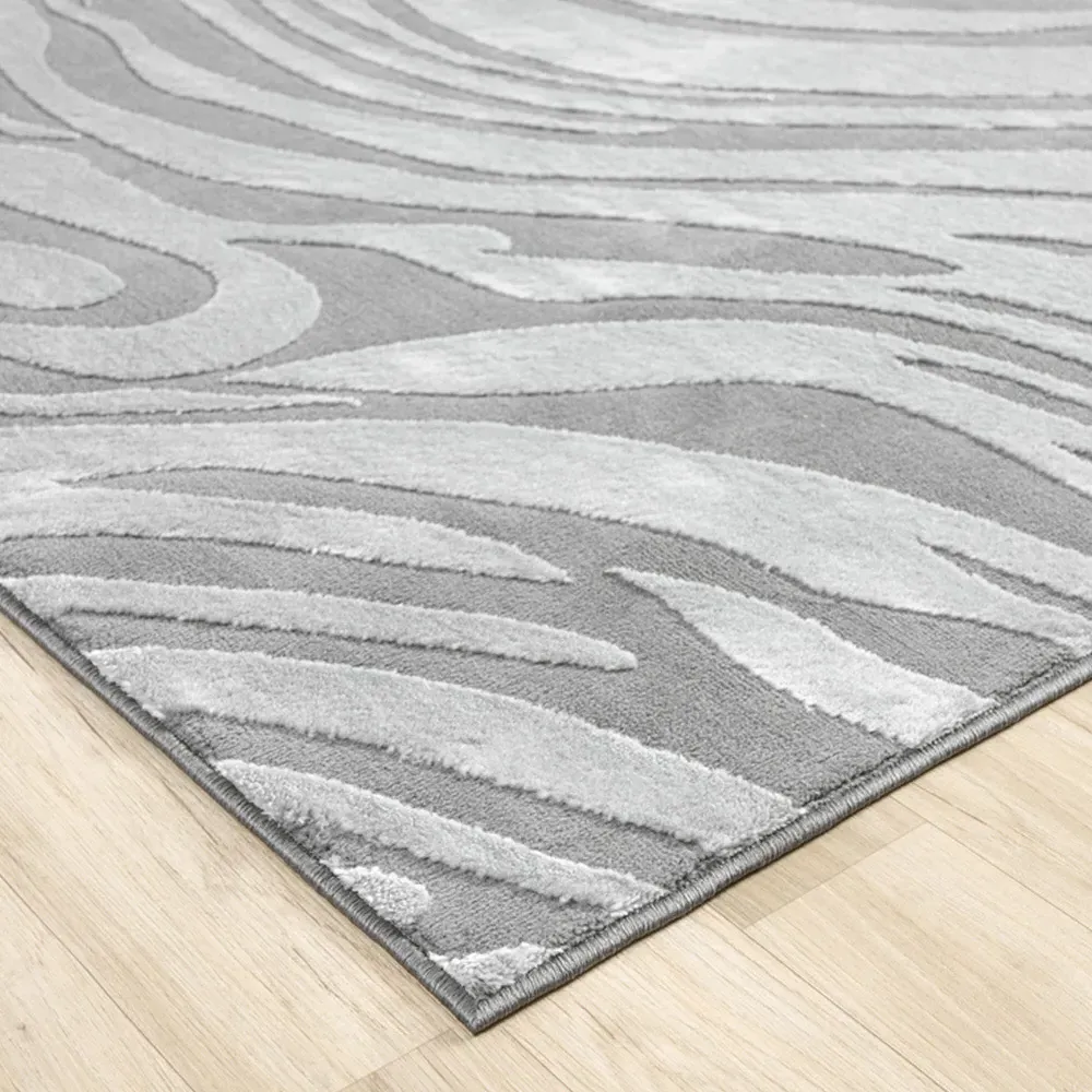 Vellure Anthracite Metallic Marble Design Rug - Grey