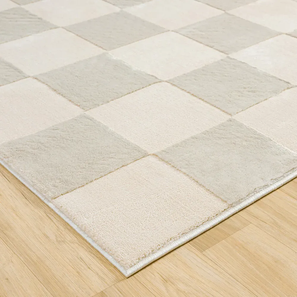 Vellure Cream Metallic Grid Design Rug - Cream