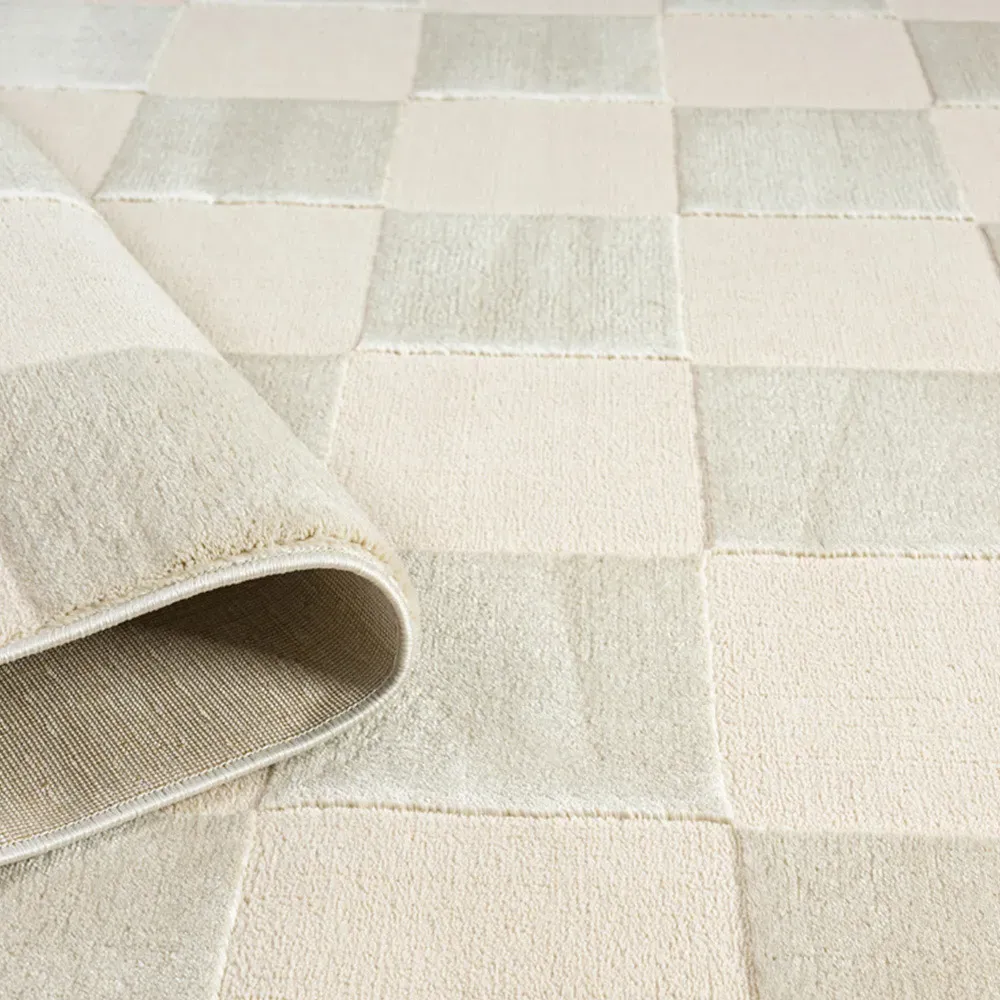 Vellure Cream Metallic Grid Design Rug - Cream