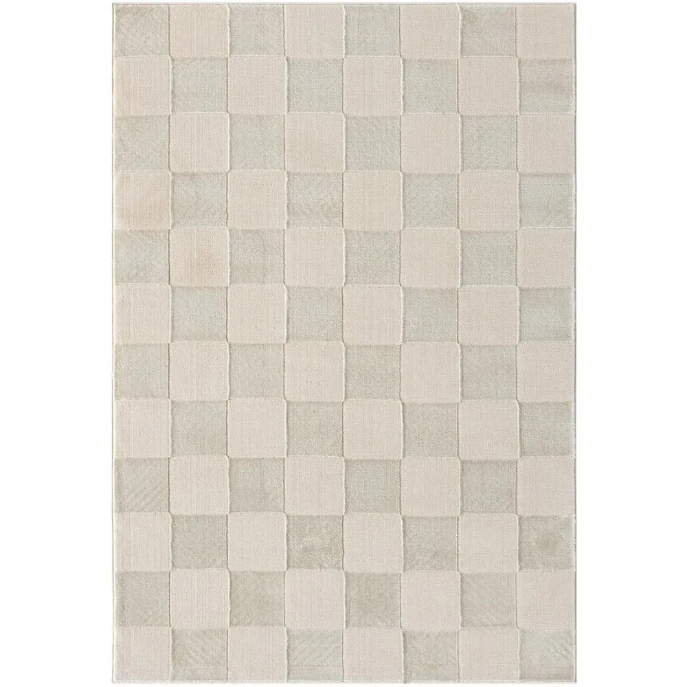 Vellure Cream Metallic Grid Design Rug - Cream