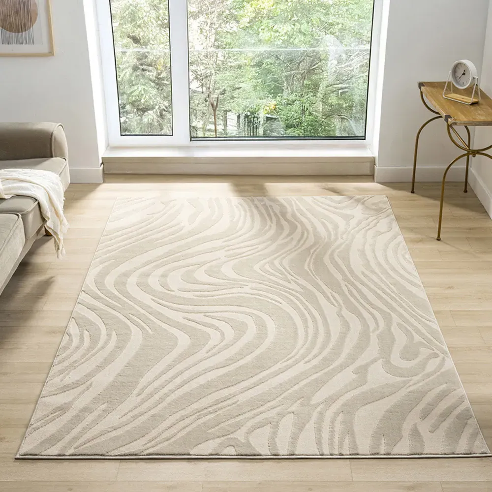 Vellure Cream Metallic Marble Design Rug - Cream