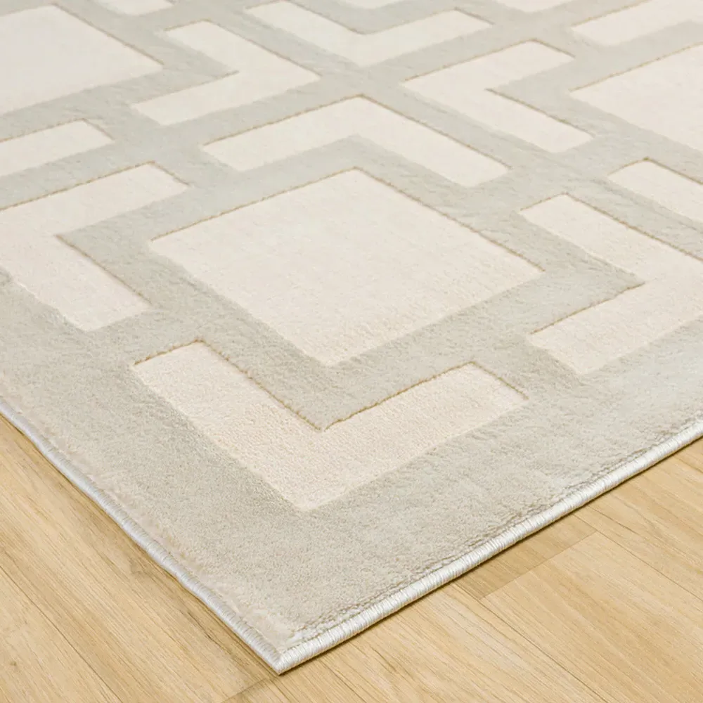 Vellure Cream Metallic Maze Design Rug - Cream