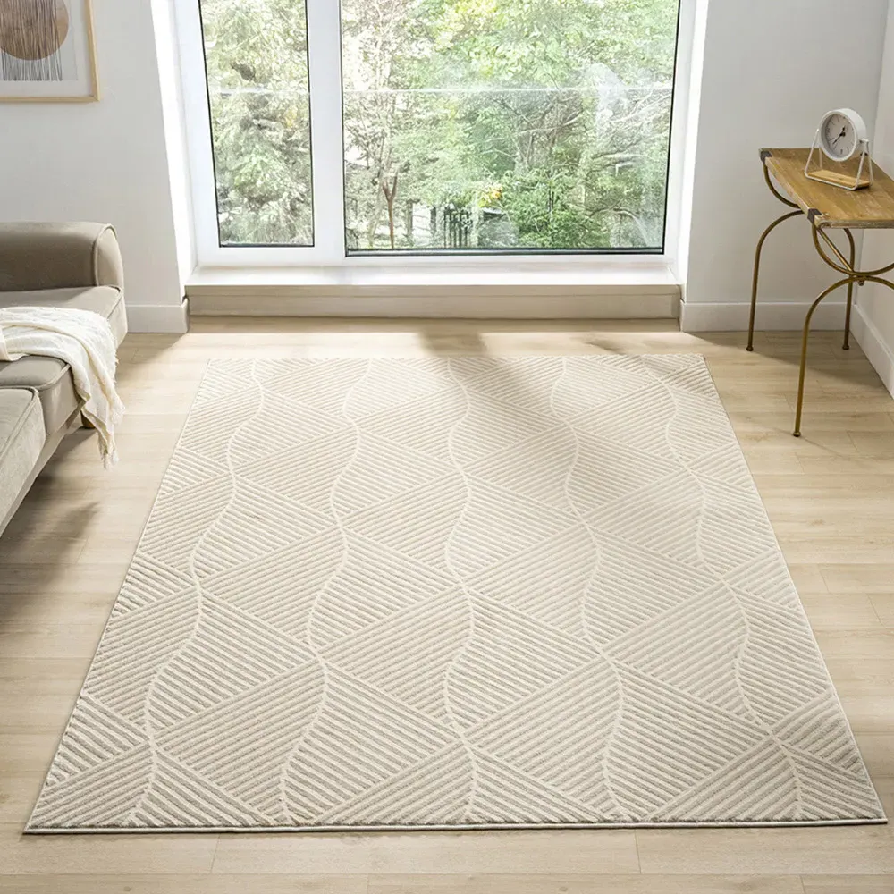Vellure Cream Metallic Pyramid Design Rug - Cream