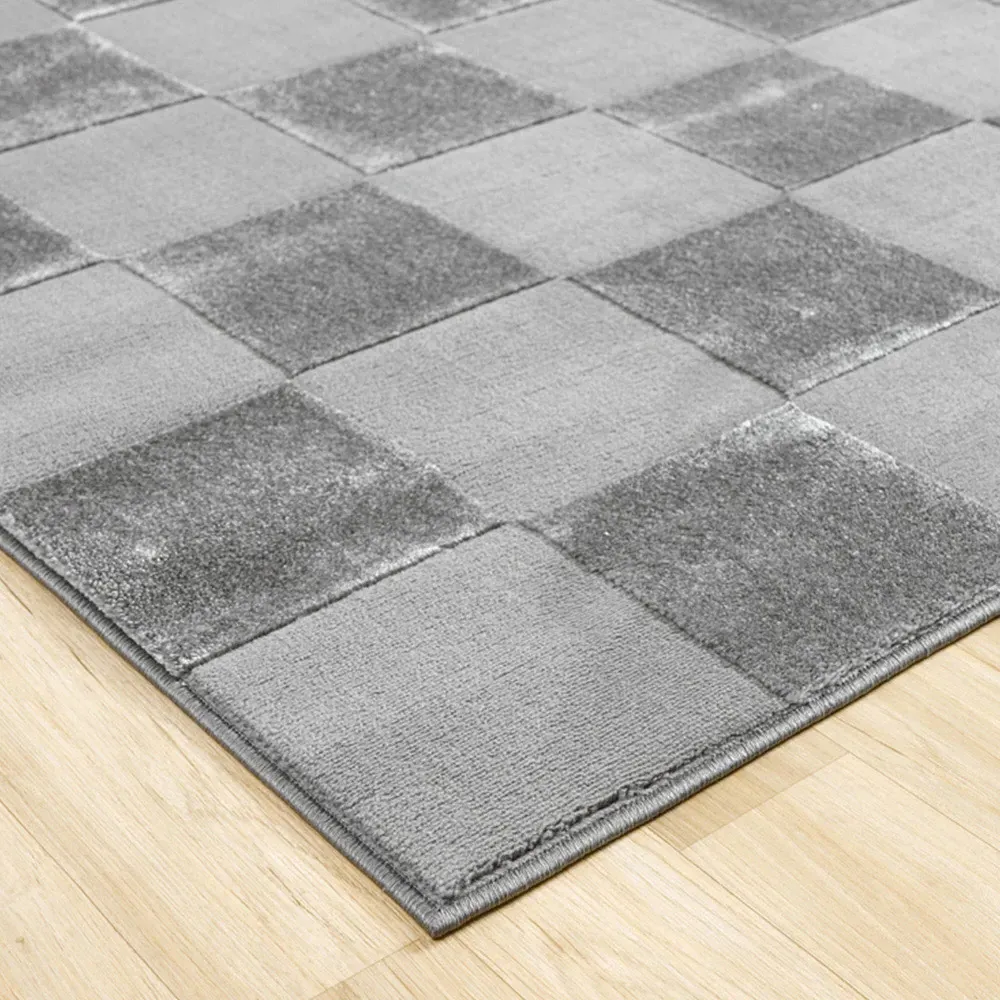 Vellure Grey Metallic Grid Design Rug - Grey