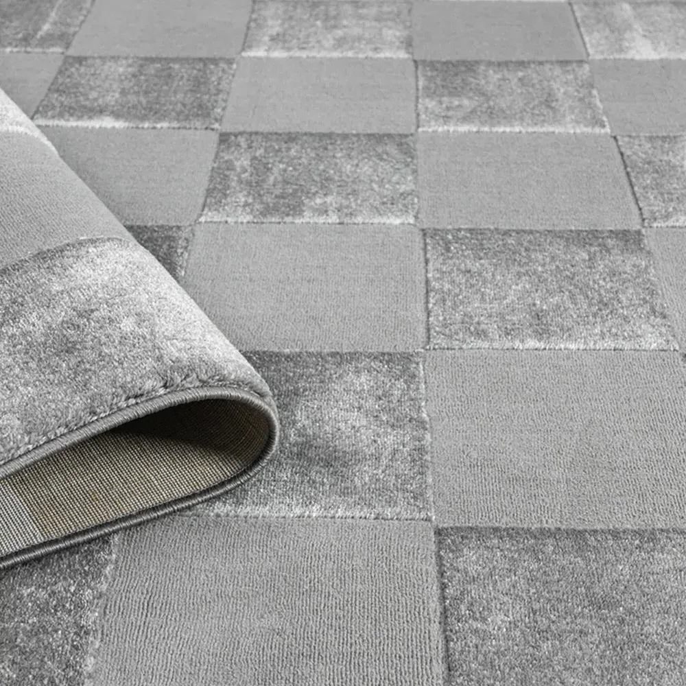 Vellure Grey Metallic Grid Design Rug - Grey