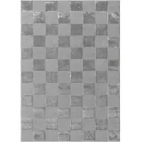 Vellure Grey Metallic Grid Design Rug - Grey