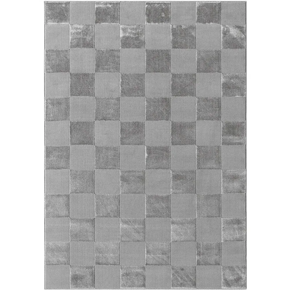 Vellure Grey Metallic Grid Design Rug - Grey