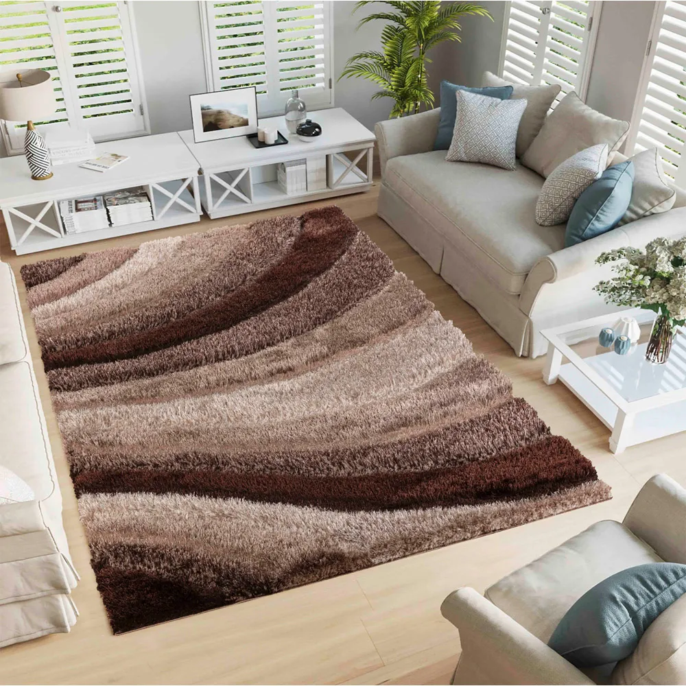 Waves Shimmer Shaggy Area Rug - Bronze, Polyester