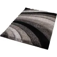 Waves Shimmer Shaggy Area Rug - Grey, Polyester