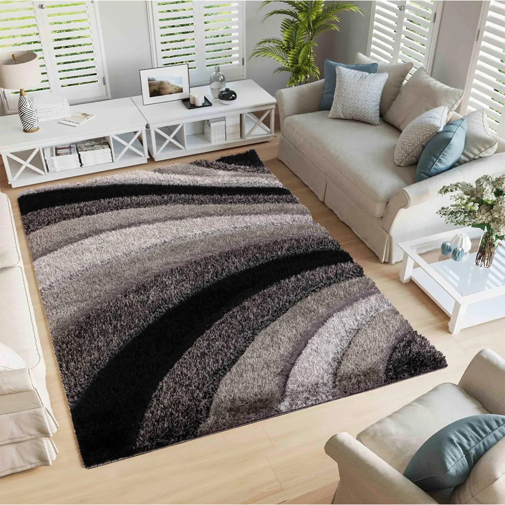 Waves Shimmer Shaggy Area Rug - Grey, Polyester