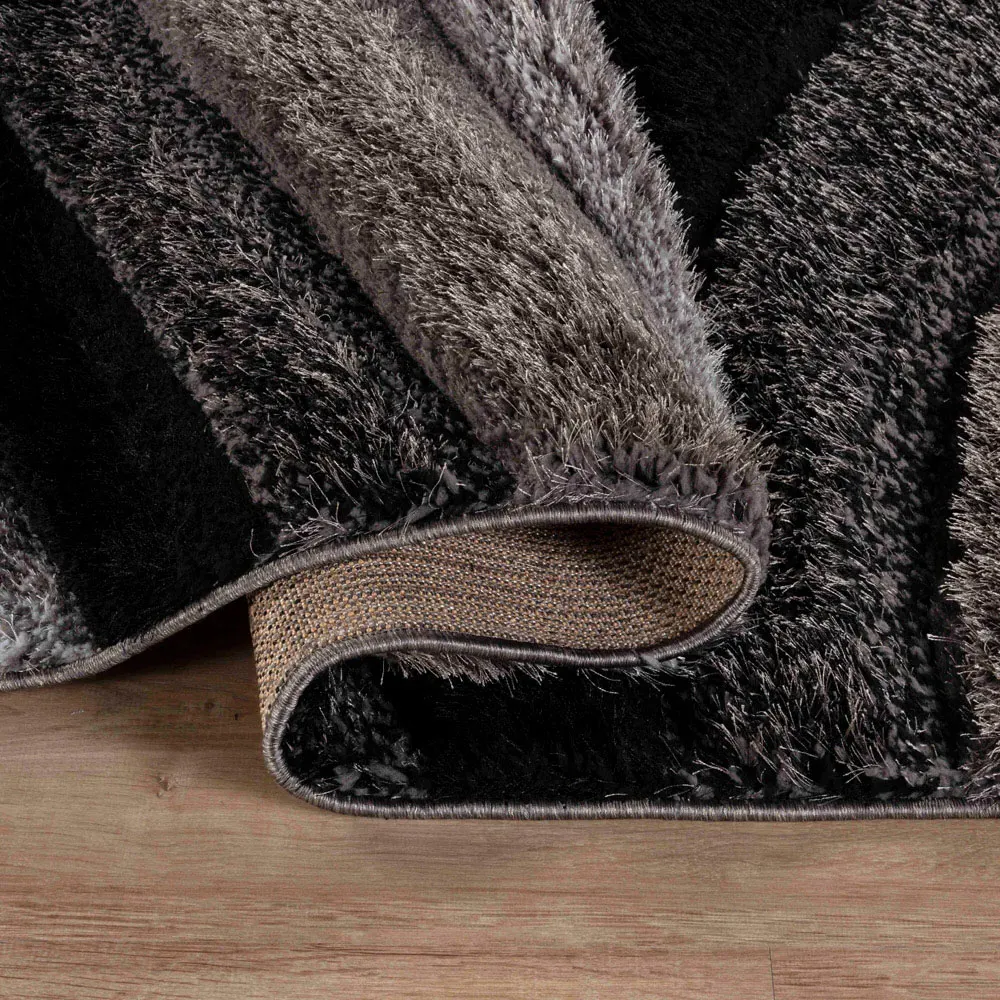 Waves Shimmer Shaggy Area Rug - Grey, Polyester