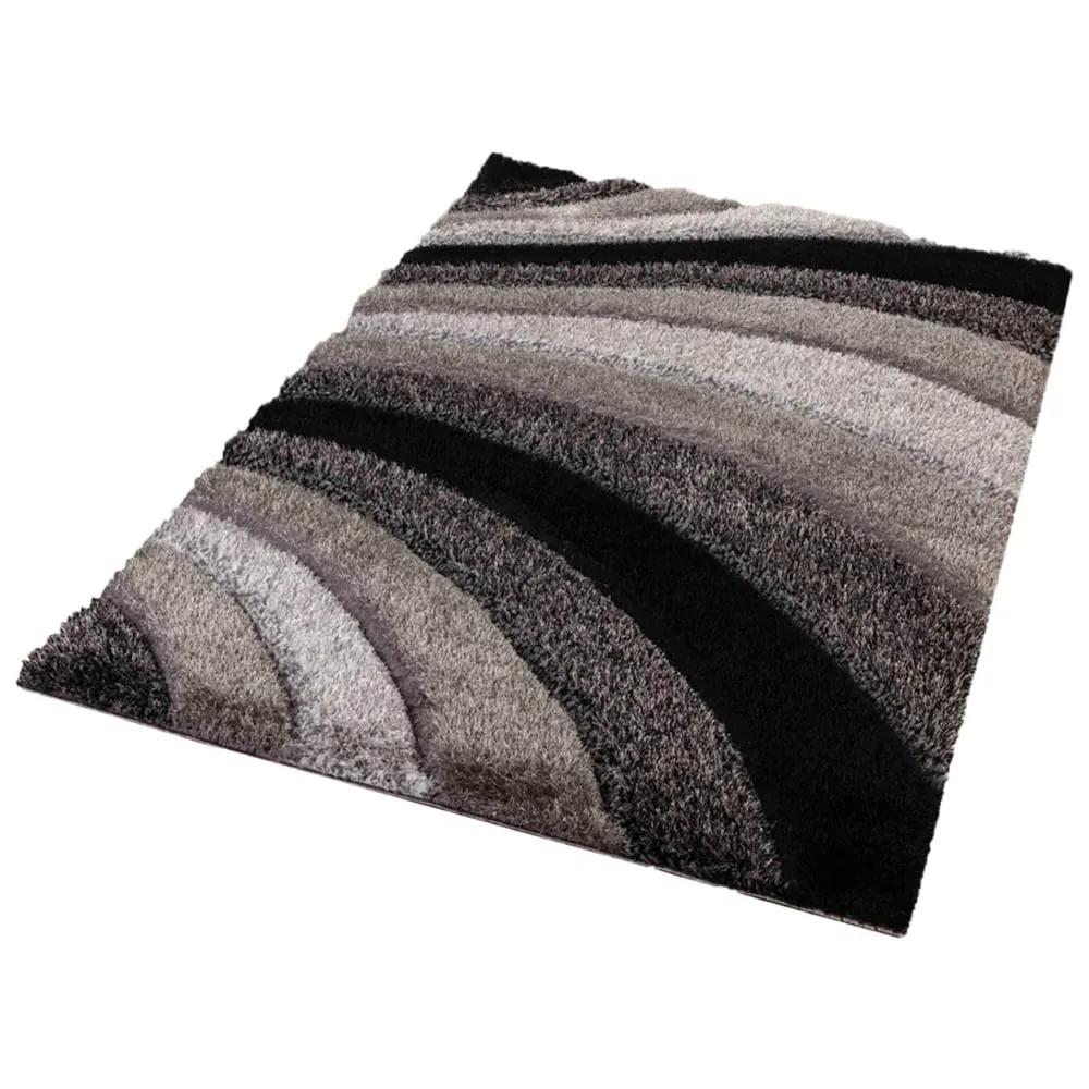 Waves Shimmer Shaggy Area Rug - Grey, Polyester