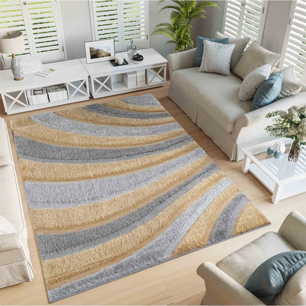 Waves Shimmer Shaggy Area Rug - Ochre, Polyester