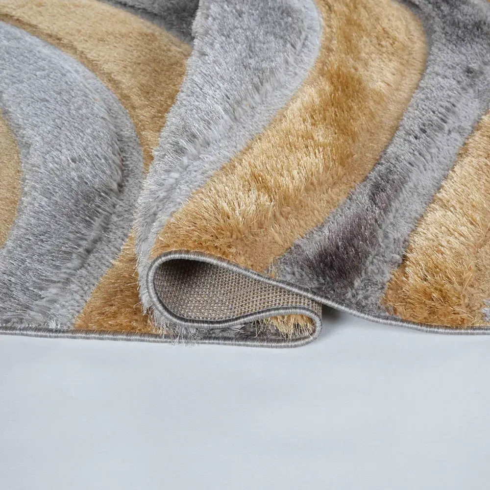 Waves Shimmer Shaggy Area Rug - Ochre, Polyester