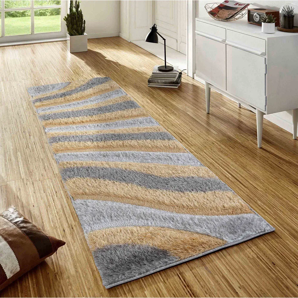 Waves Shimmer Shaggy Area Rug - Ochre, Polyester