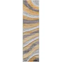 Waves Shimmer Shaggy Area Rug - Ochre, Polyester
