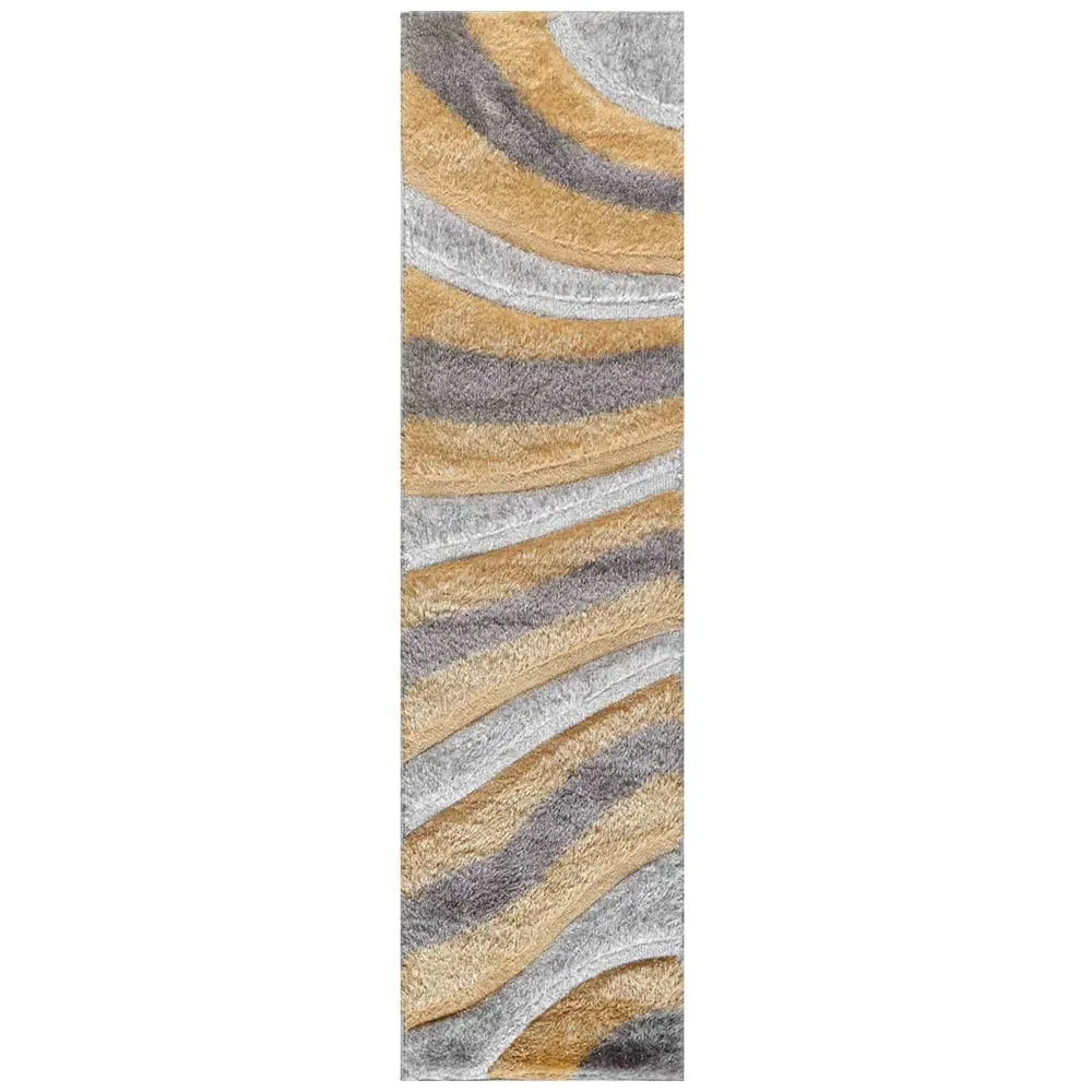 Waves Shimmer Shaggy Area Rug - Ochre, Polyester