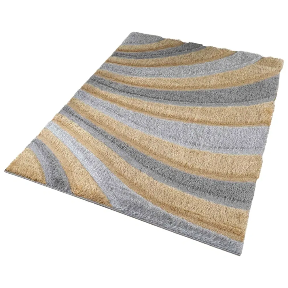Waves Shimmer Shaggy Area Rug - Ochre, Polyester