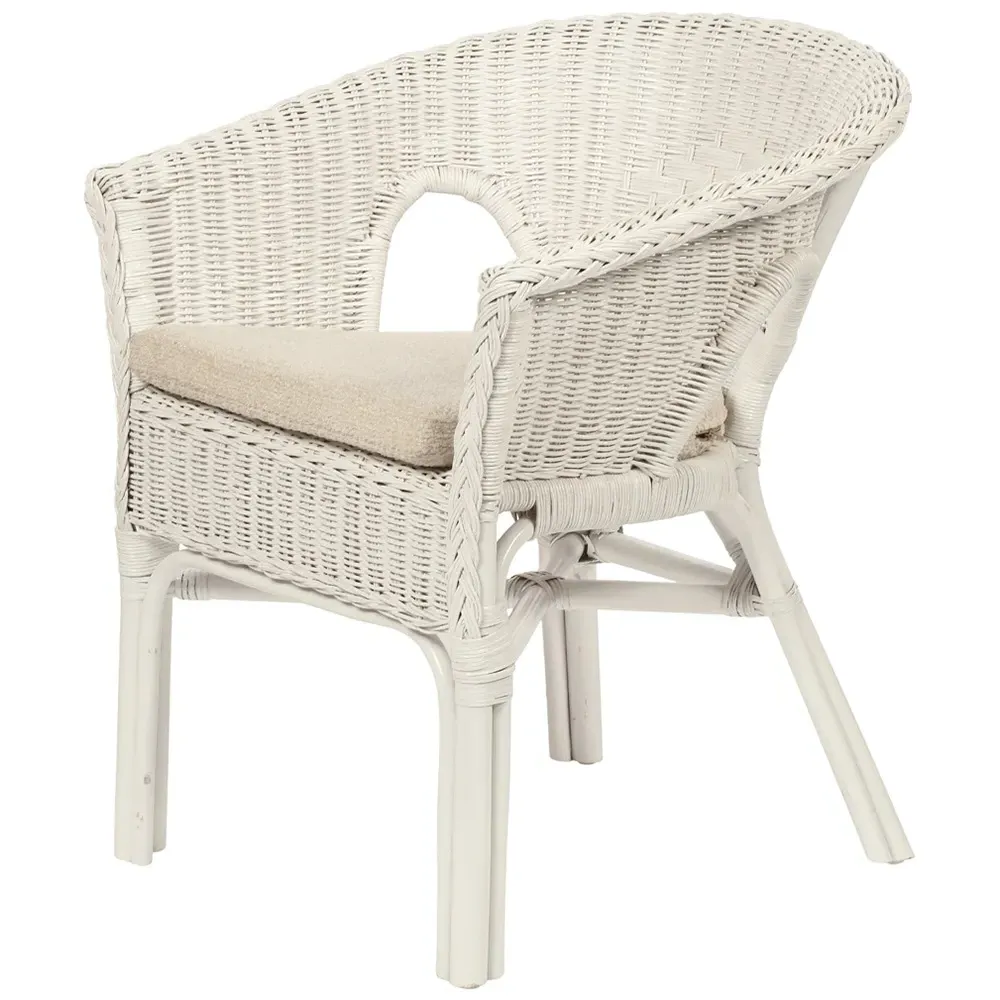 Adult Size Loom Chair with Cushion - White, Wicker