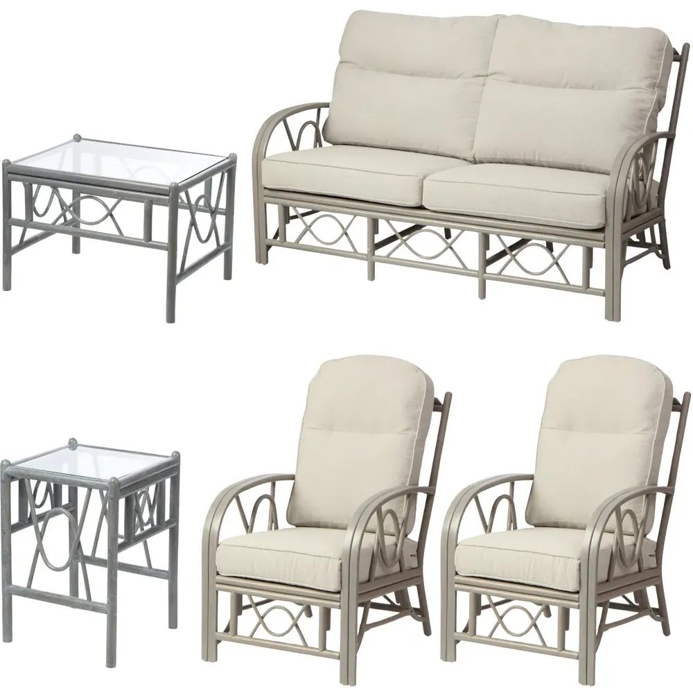 Bali 5 Seater Sofa Set - Grey, Natural Rattan