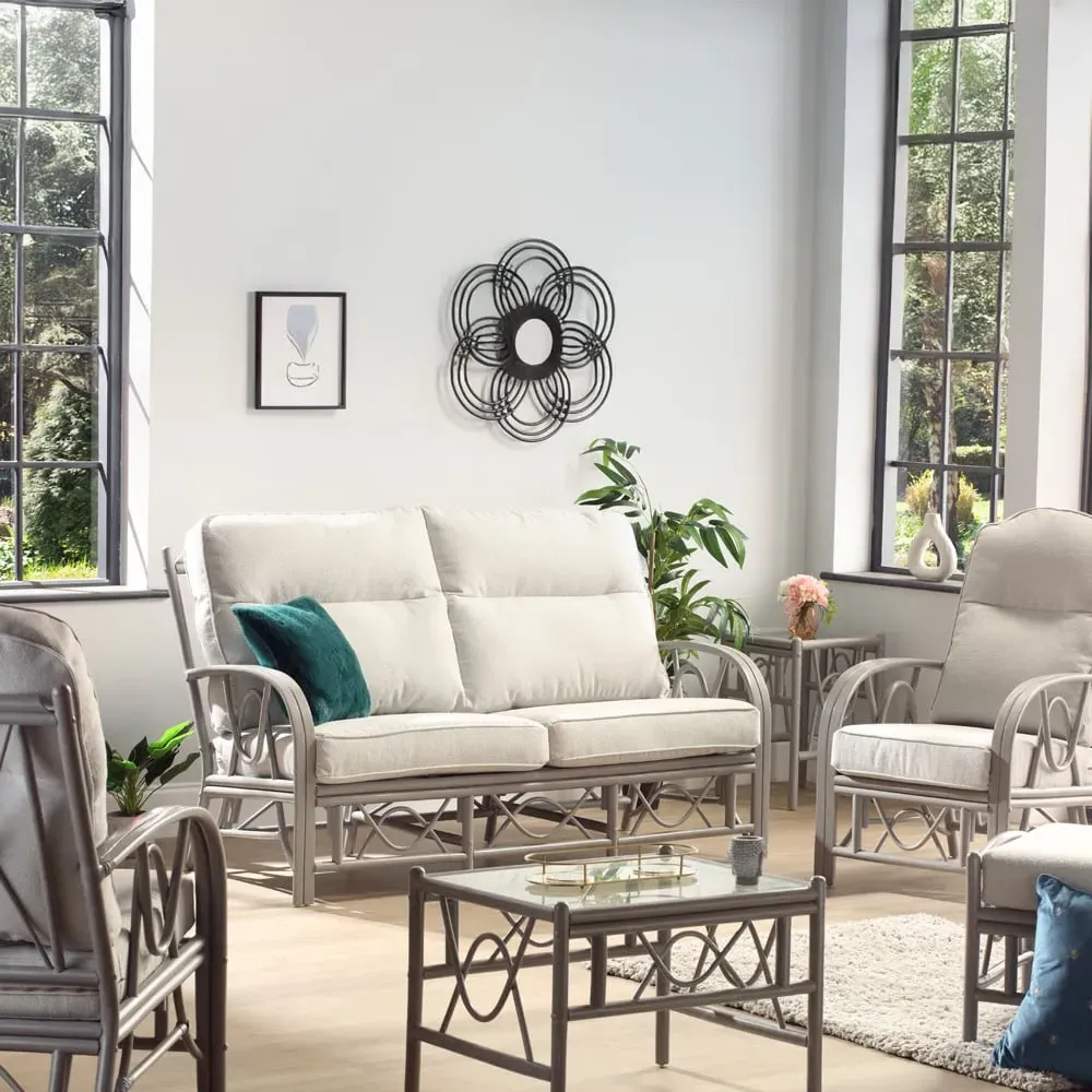 Bali 5 Seater Sofa Set - Grey, Natural Rattan