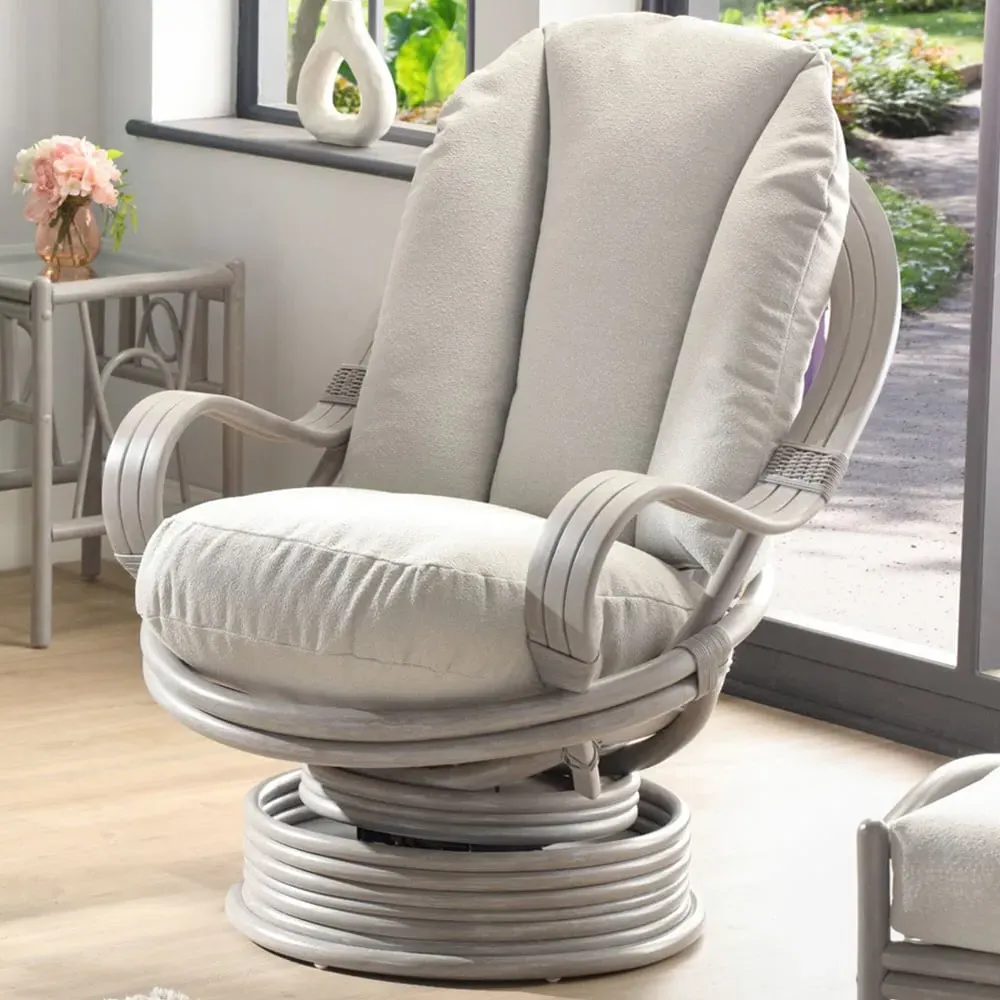 Bali Swivel Rocking Chair - Grey, Natural Rattan