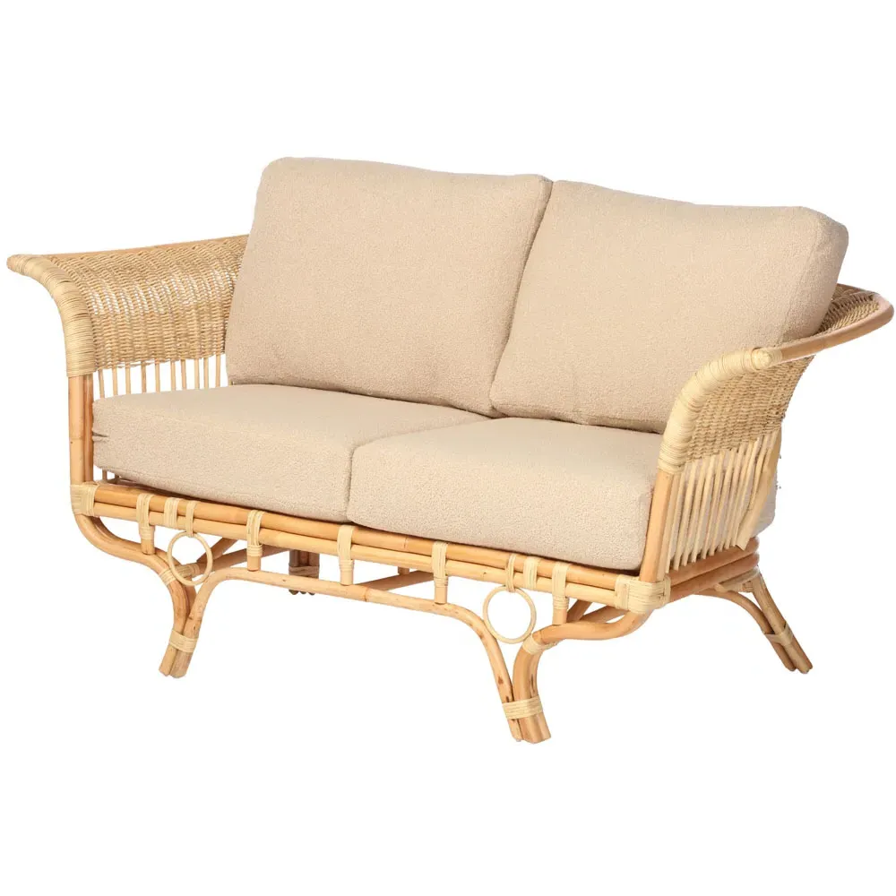 Bejing 2-Seater Natural Rattan Sofa - Brown, Boucle