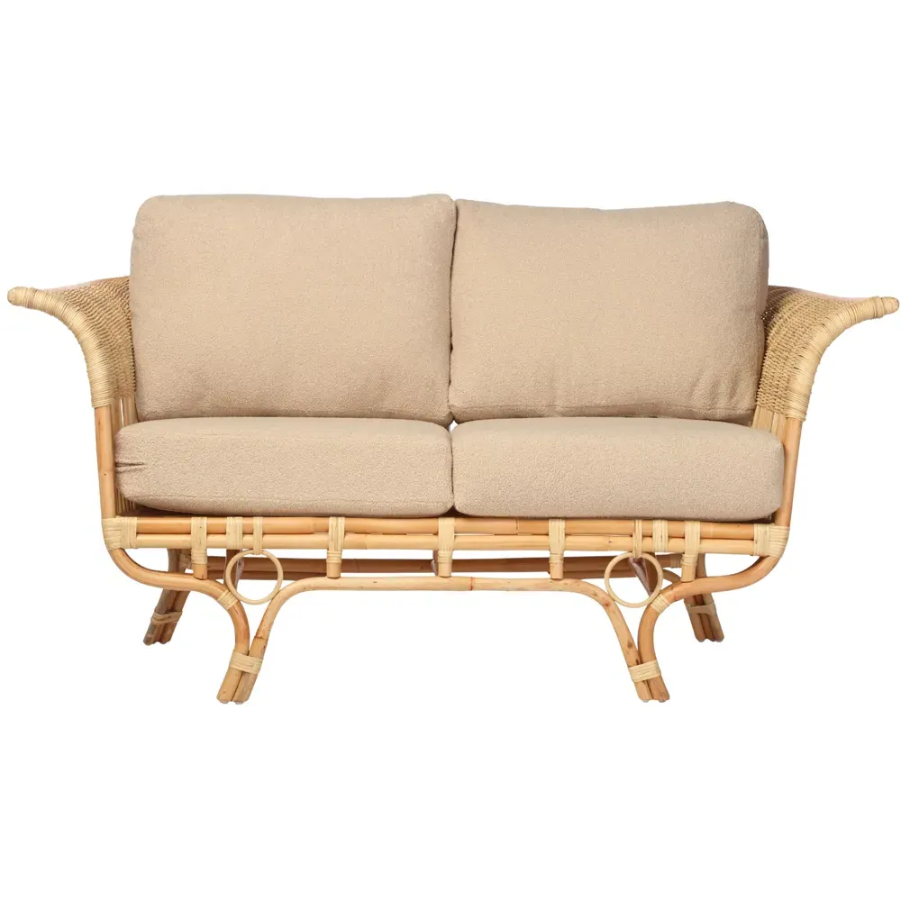 Bejing 2-Seater Natural Rattan Sofa - Brown, Boucle