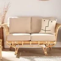 Bejing 2-Seater Natural Rattan Sofa - Brown, Boucle