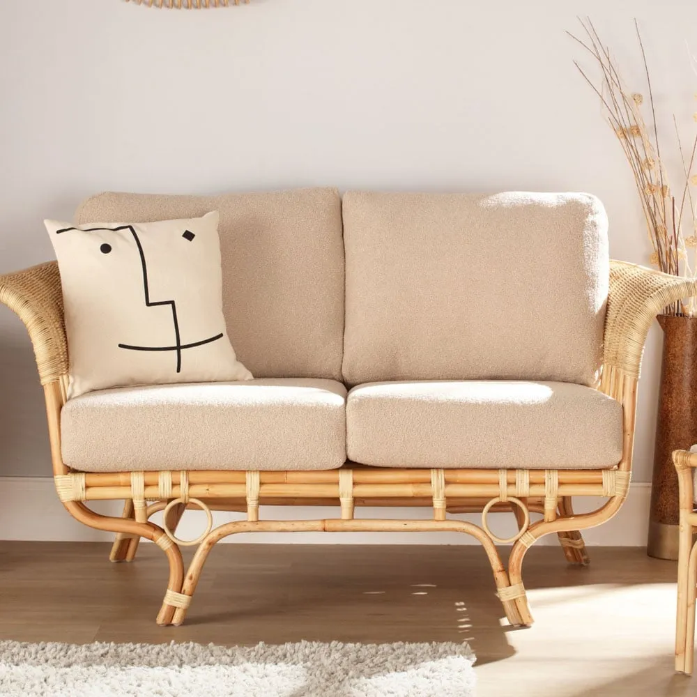 Bejing 2-Seater Natural Rattan Sofa - Brown, Boucle