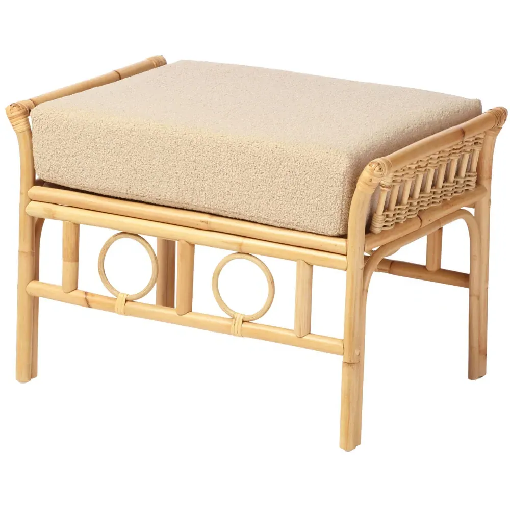 Bejing Natural Rattan Footstool - Brown, Boucle