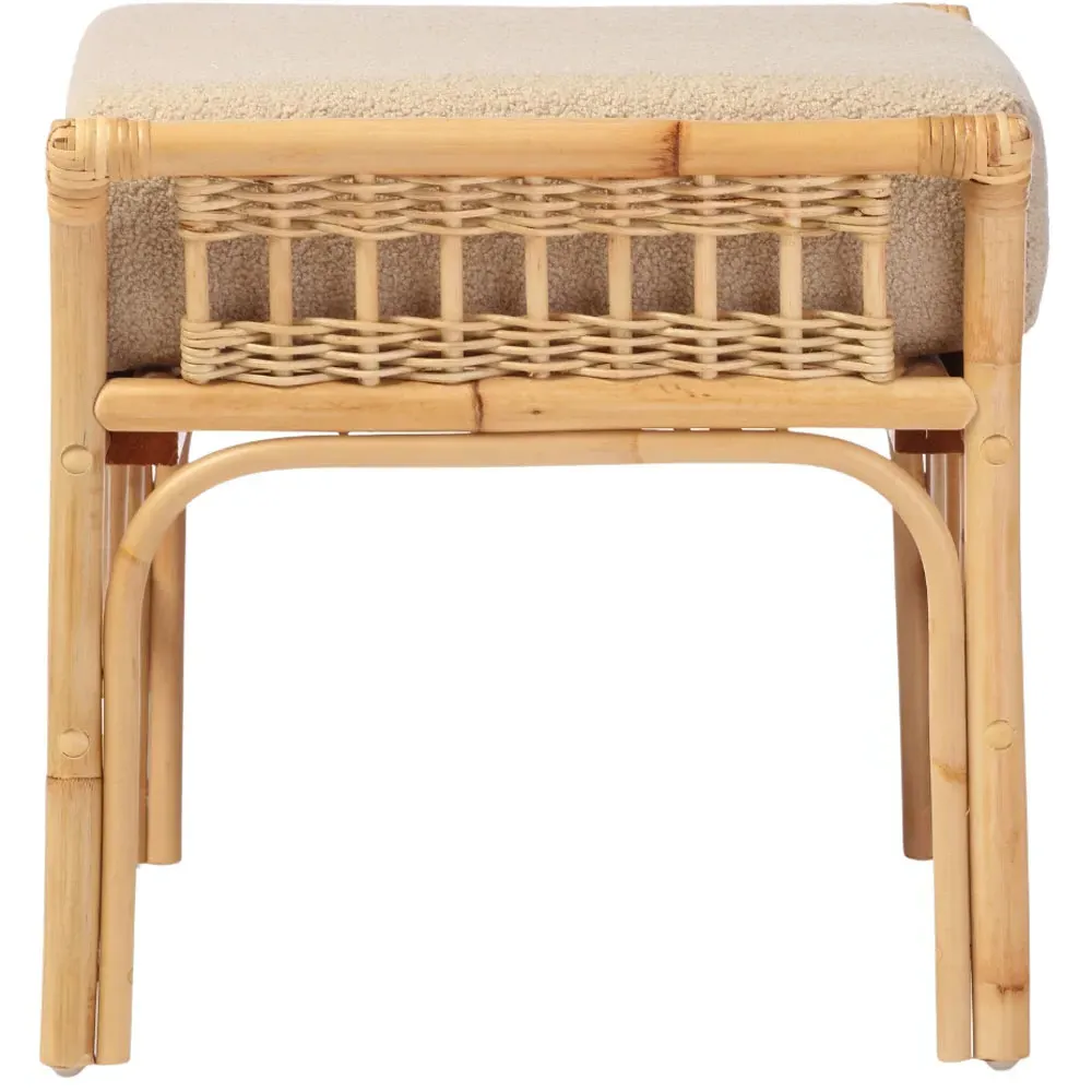 Bejing Natural Rattan Footstool - Brown, Boucle