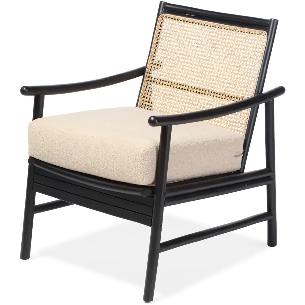 Borneo Rattan Chair with Boucle Cushion - Black