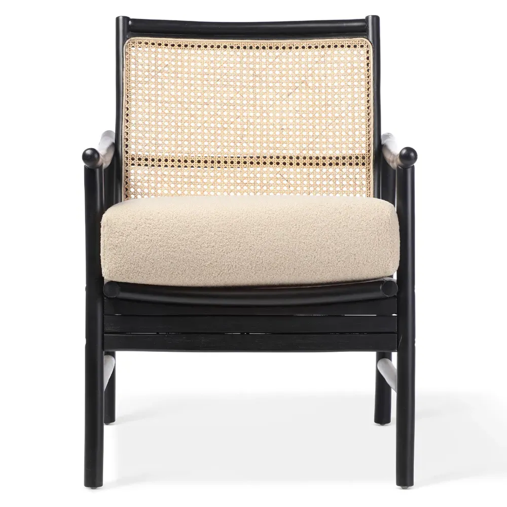 Borneo Rattan Chair with Boucle Cushion - Black