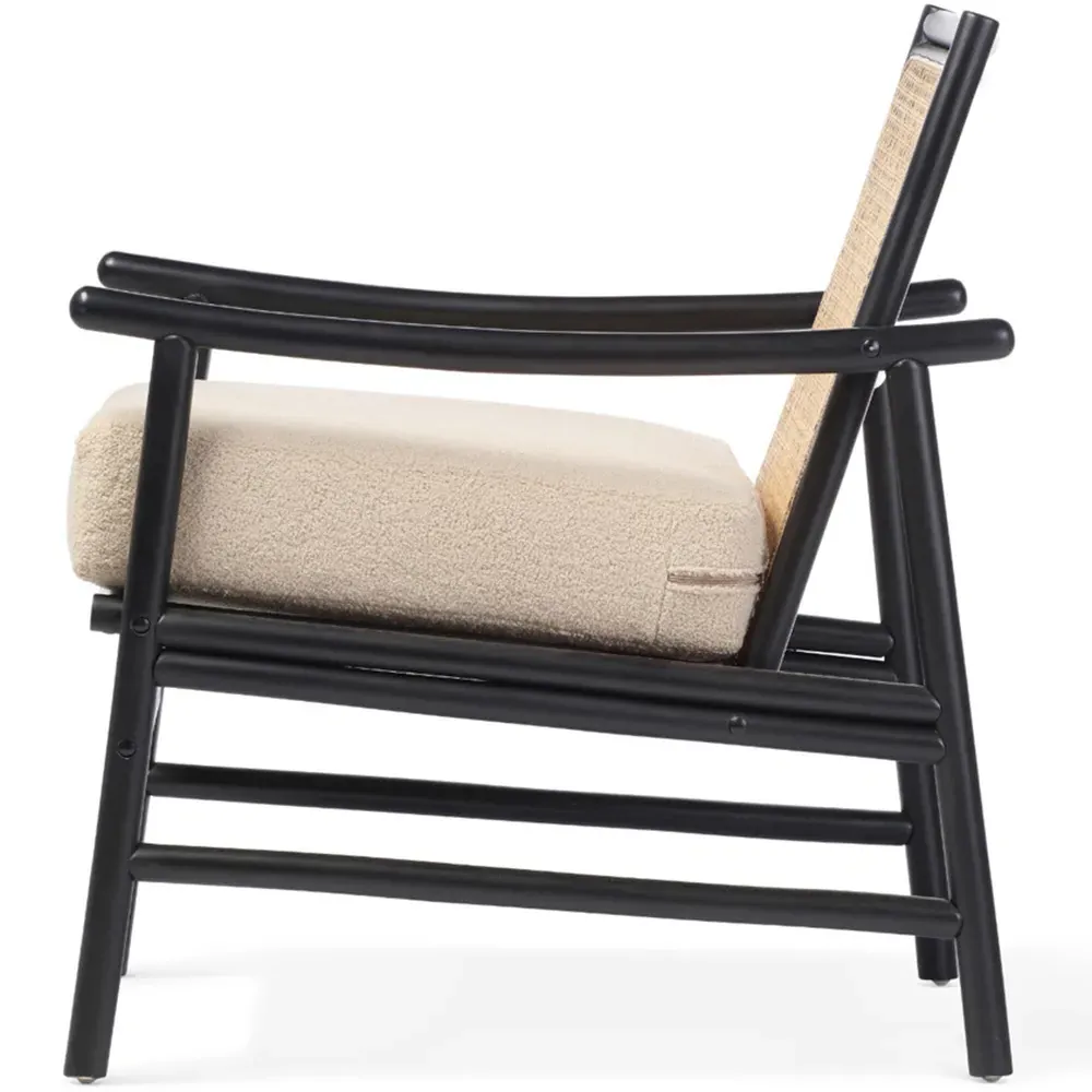 Borneo Rattan Chair with Boucle Cushion - Black