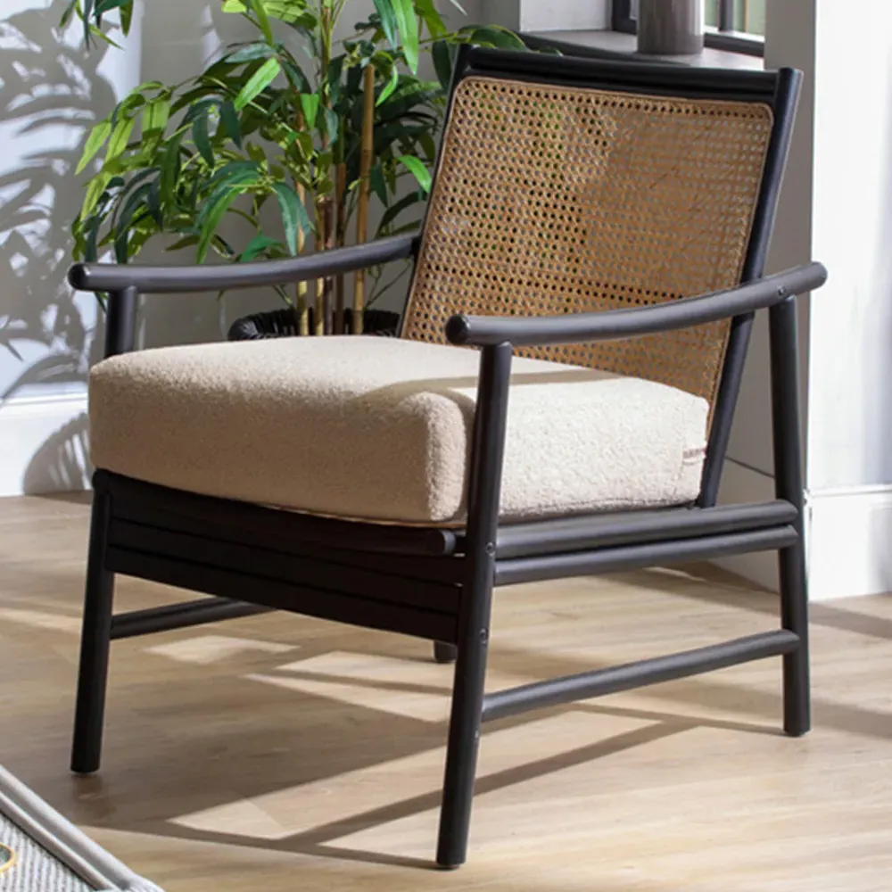 Borneo Rattan Chair with Boucle Cushion - Black image