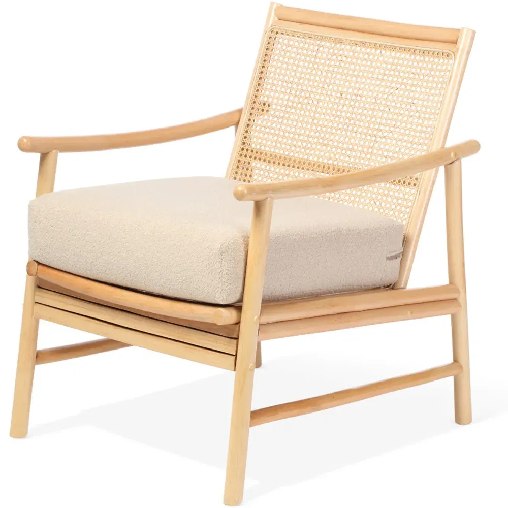 Borneo Rattan Chair with Boucle Cushion - Cream