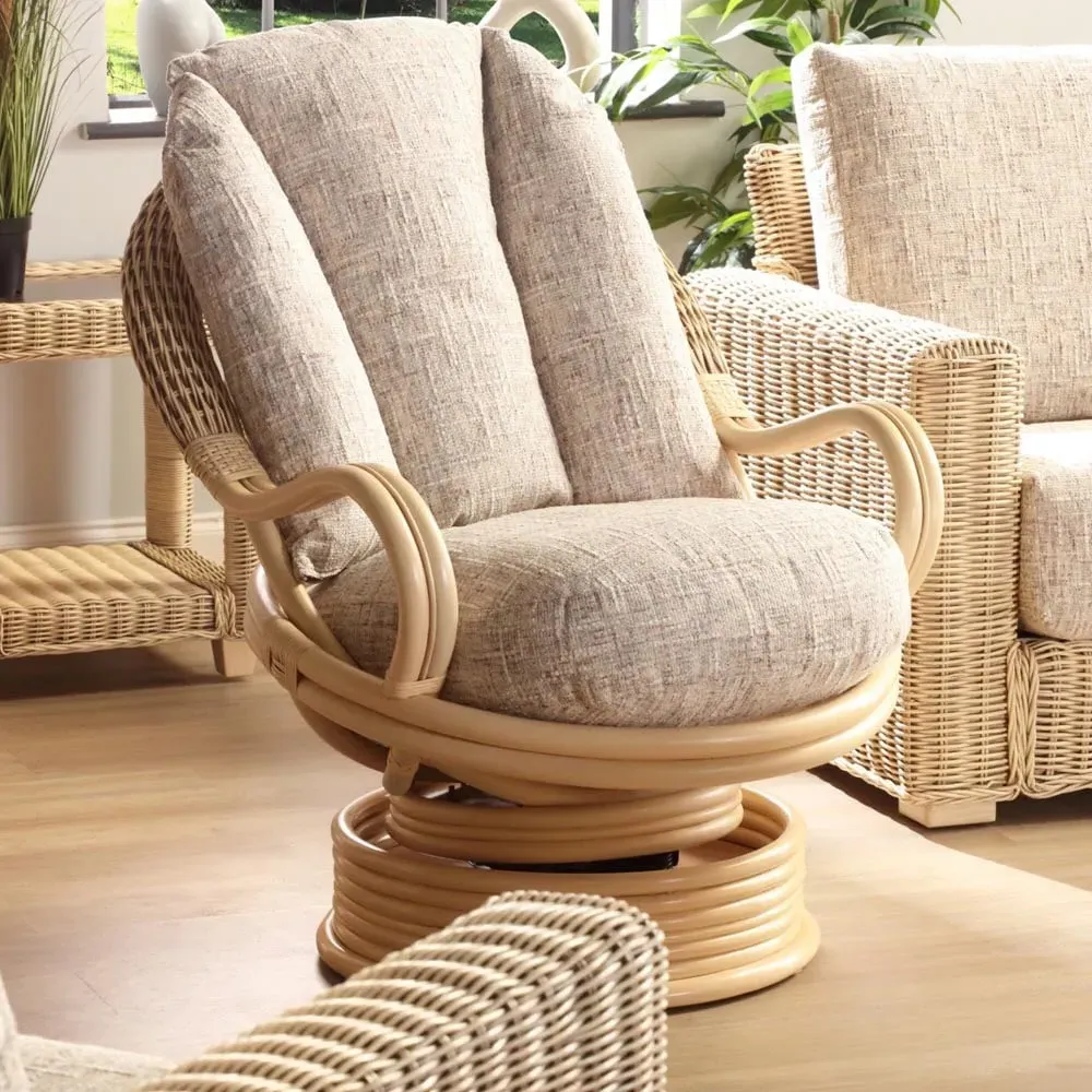 Burford Swivel Rocker Chair - Cream, Rattan