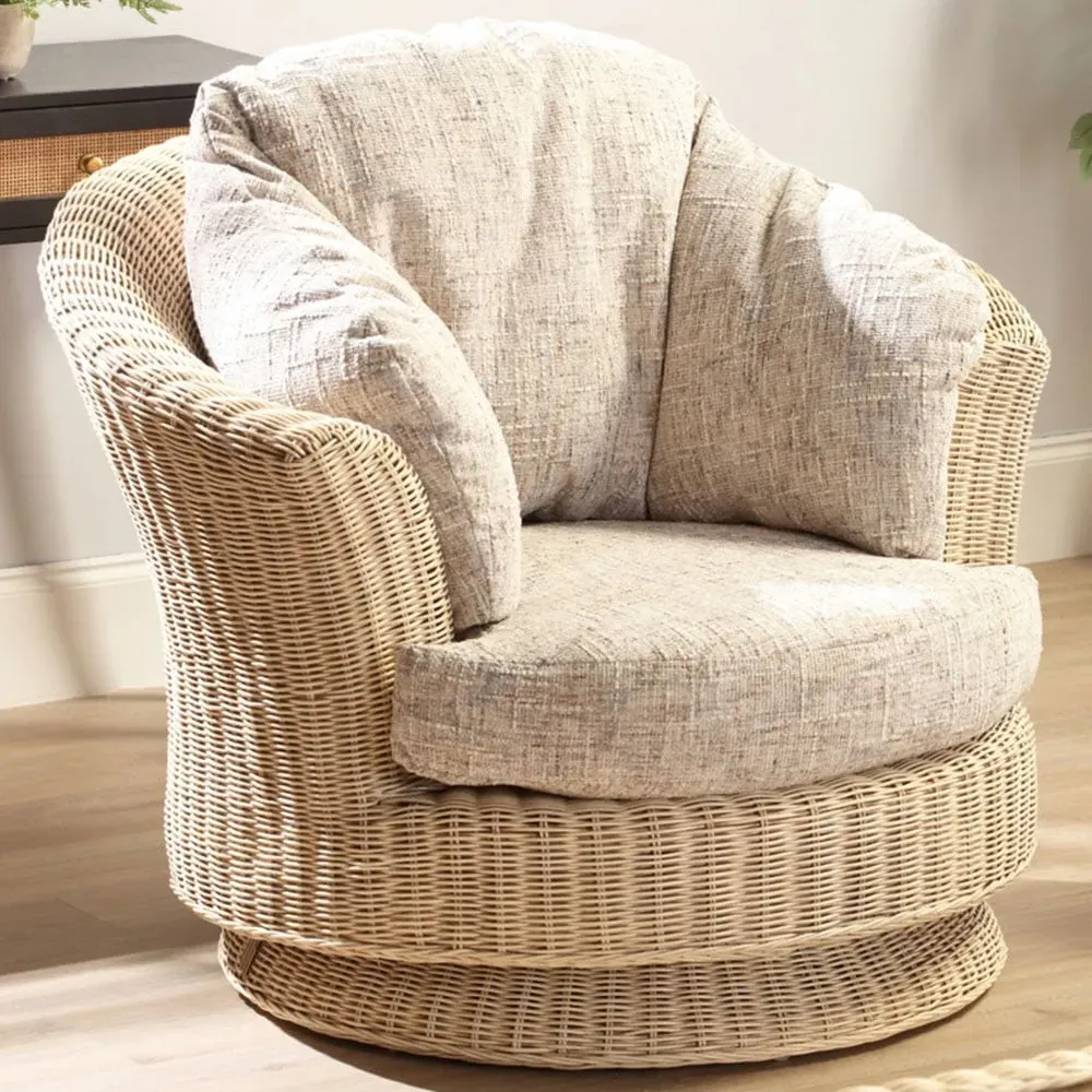 Burford Swivel Tub Chair - Cream, Rattan