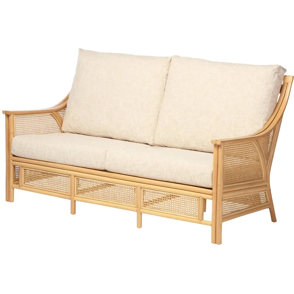 Chester 3-Seater Sofa - Cream, Natural Rattan