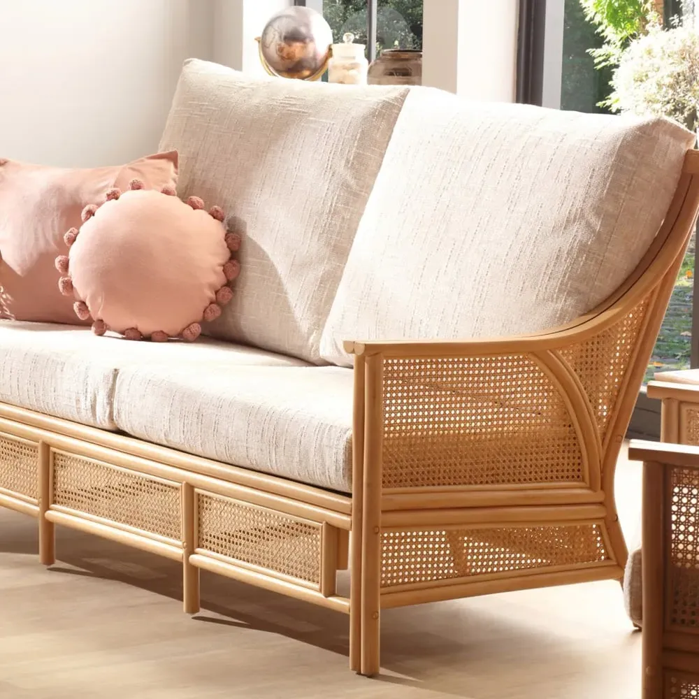 Chester 3-Seater Sofa - Cream, Natural Rattan